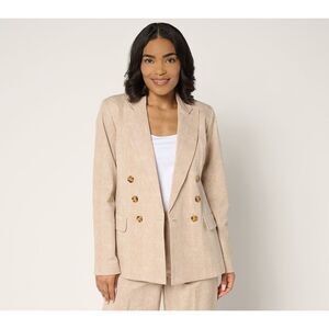 Isaac Mizrahi Live! Yacht Club 24/7 Stretch Printed Blazer Women's 28W Latte Tan